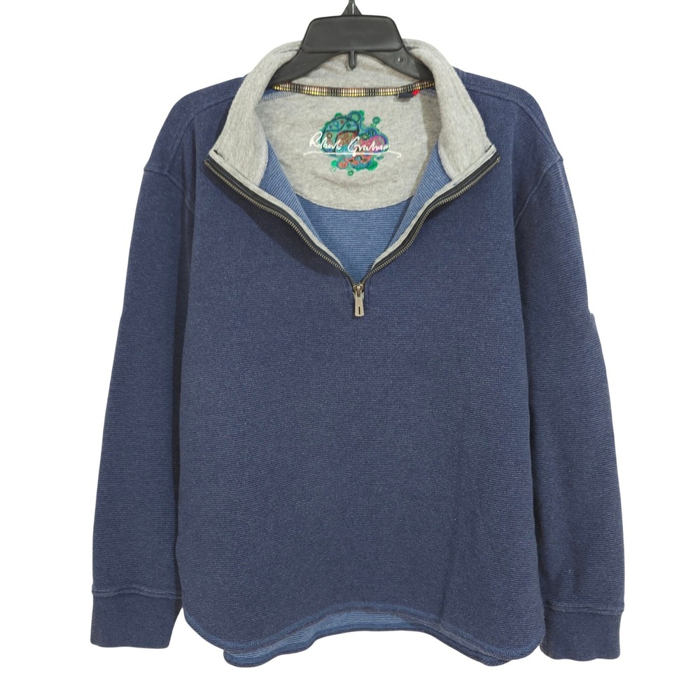 Robert Graham Quarter Zip Waffle Knit Pullover Mens XL Blue Textured Cotton